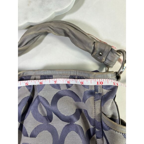 Coach Purple Silver Signature Canvas Hand Shoulder Tote Bag Purse Leather Trim - Picture 11 of 13